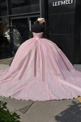 Donna | Gorgeous Light Pink Beaded Strapless Quinceanera Dresses - Exquisite and Sparkling for Memorable Celebrations - Light Pink - PromDressClub